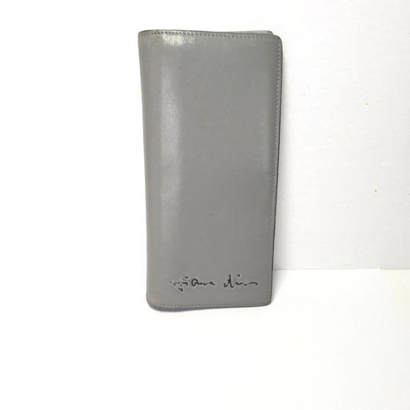Dior Home Leather Wallet Gray Bifold Long Slim Unisex Checkbook Card Holder Logo - Picture 1 of 12